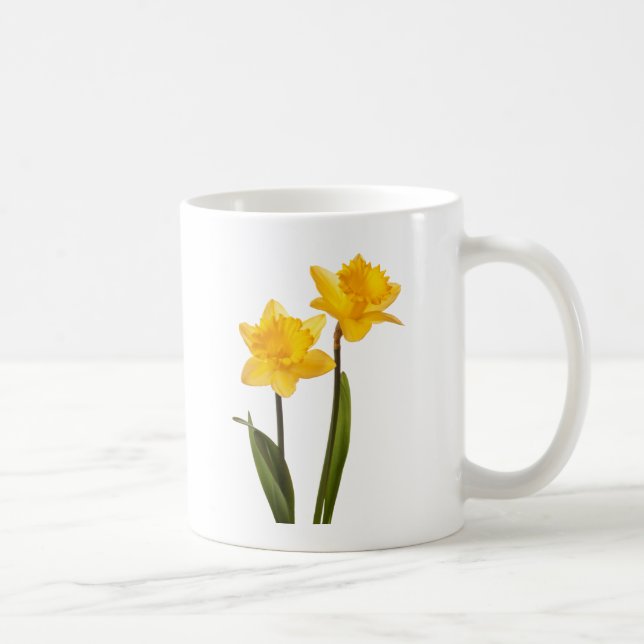 Gula vårpåskliljar på vit kaffemugg (Höger)