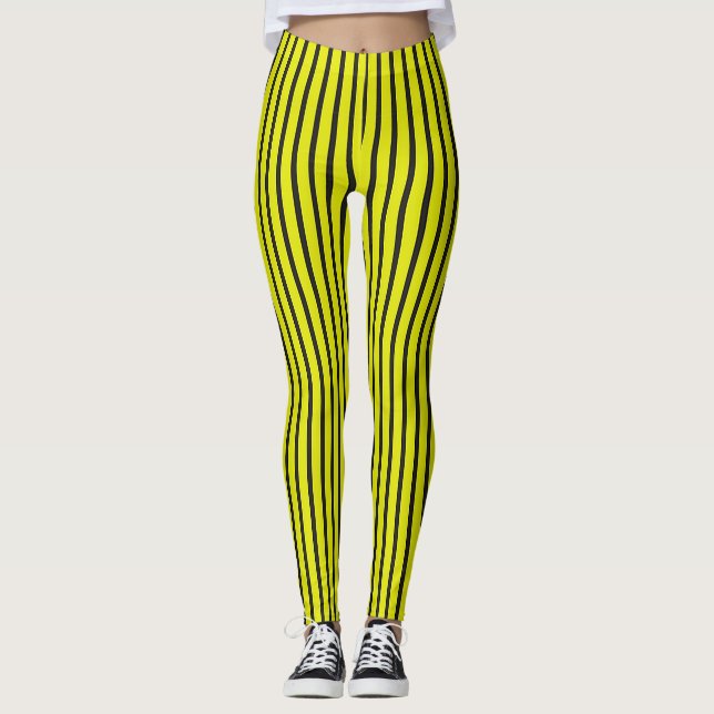 🟨 Gula Vertikala Randiga Aktivträningsleggings 🟨 Leggings (Framsida)