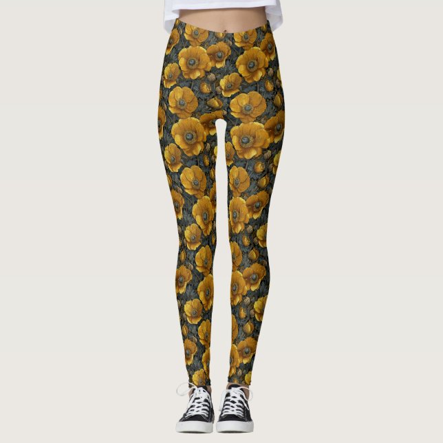 Gula viktlyftningsanemoner Blommiga presenter till Leggings (Framsida)