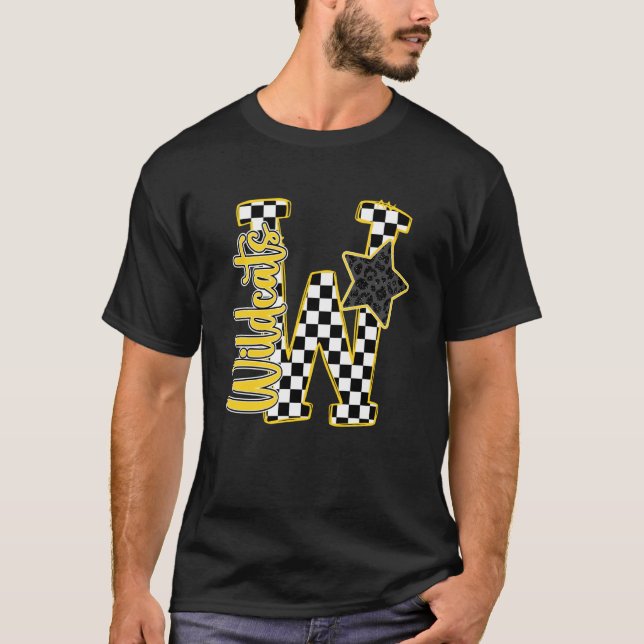Gula Vilda Katter Rutig Tryck Stjärna Leopard Skol T Shirt (Framsida)