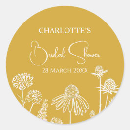 Gula vildblommor Skissad blomster  Runt Klistermärke