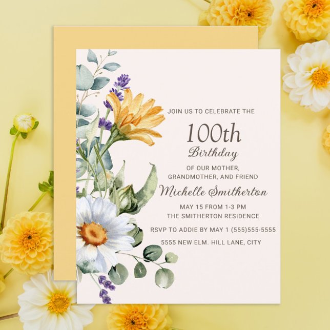 Gula vildblommor Vita prästkragar 100-årsdag (Skapare uppladdad)