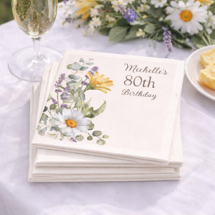 Gula vildblommor Vita prästkragar 80-årsdag Pappersservett