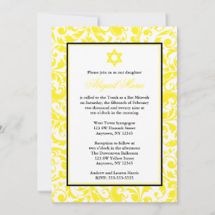Gula Virvlande Damask Bat Mitzvah-inbjudningar Inbjudningar