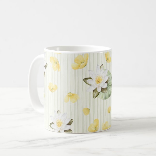 Gula Vita Blommor Ränder Kaffemugg (Framsida vänster)