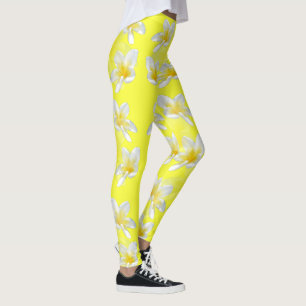Gula vita frangipani blommor, damleggings leggings