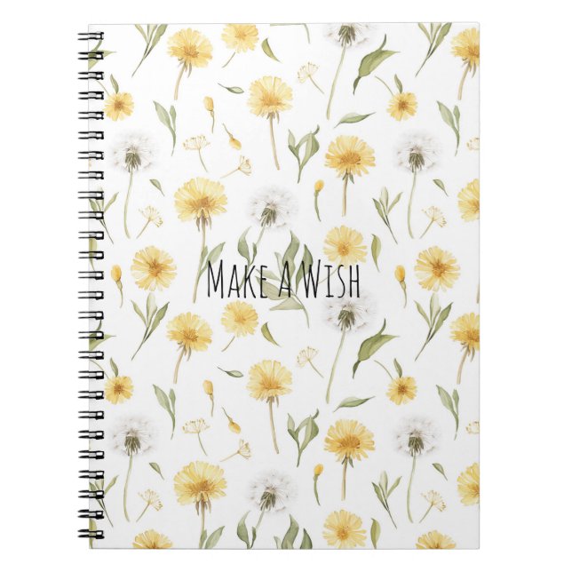 Gula Vita Maskrosar Blommor Anteckningsbok (Framsidan)