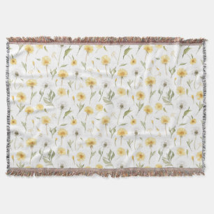 Gula Vita Maskrosar Blommor Filt