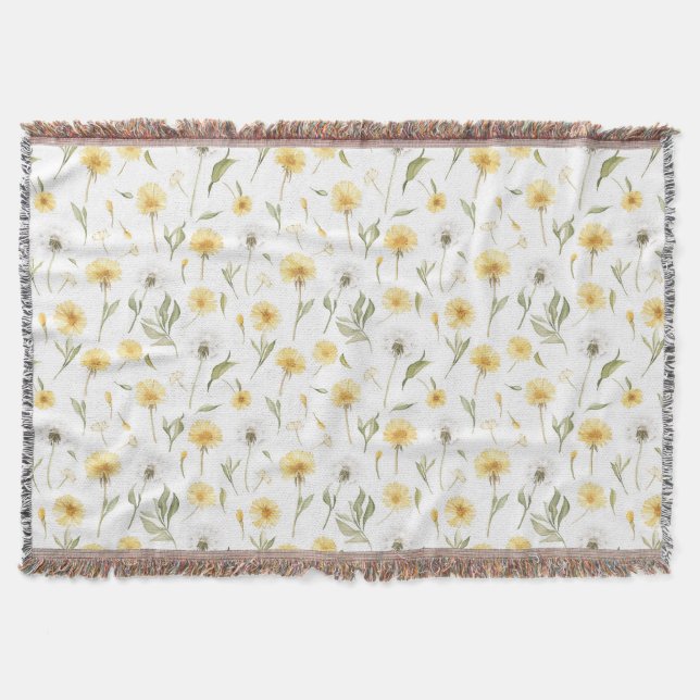 Gula Vita Maskrosar Blommor Filt (Framsidan)