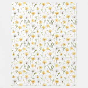 Gula Vita Maskrosar Blommor Fleecefilt