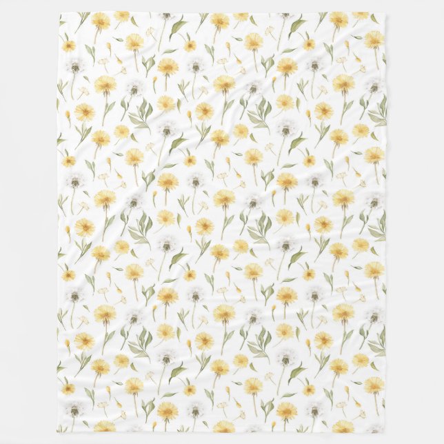 Gula Vita Maskrosar Blommor Fleecefilt (Framsidan)