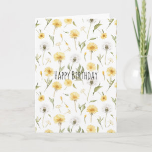 Gula Vita Maskrosor Blommor Födelsedag Kort