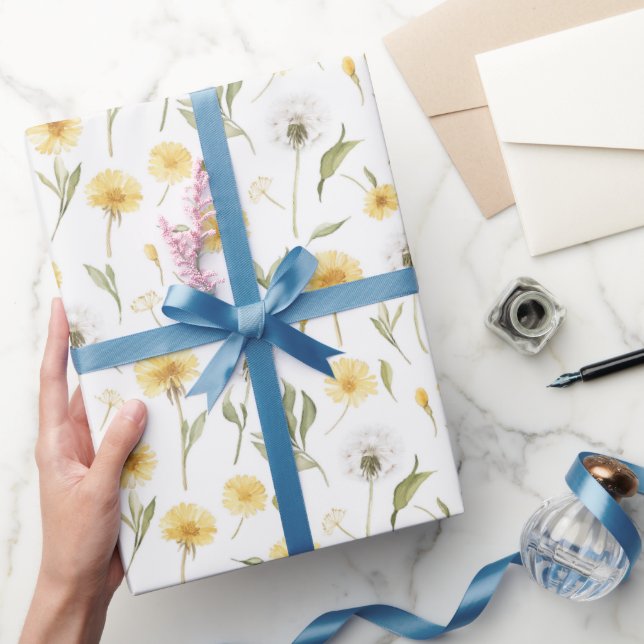 Gula Vita Maskrosor Blommor Födelsedag Presentpapper (Gifting)