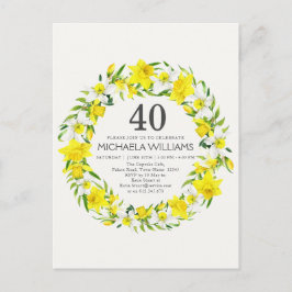 Gula Vita Narcisser 40-års Födelsedagsinbjudan Vykort