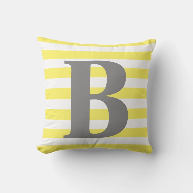 Gula vita ränder Monogram initial fyrkantig Kudde (Framsida)