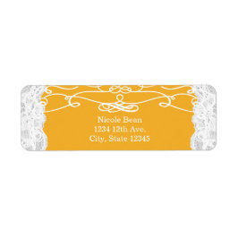 Gula & vita spetsiga eleganta bröllopsadressetiket returadress etikett