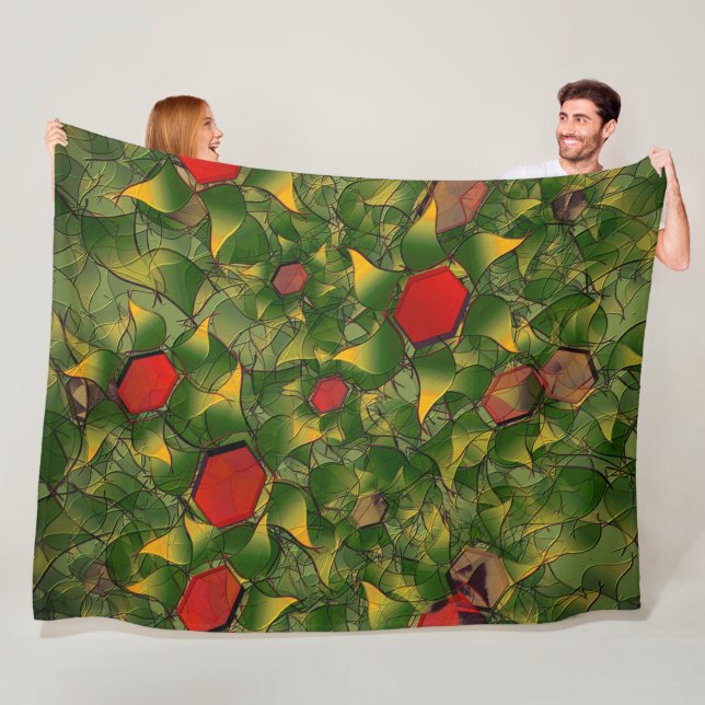 Gulaktig virtuell löv med röda hexagoner fleecefilt (På plats)