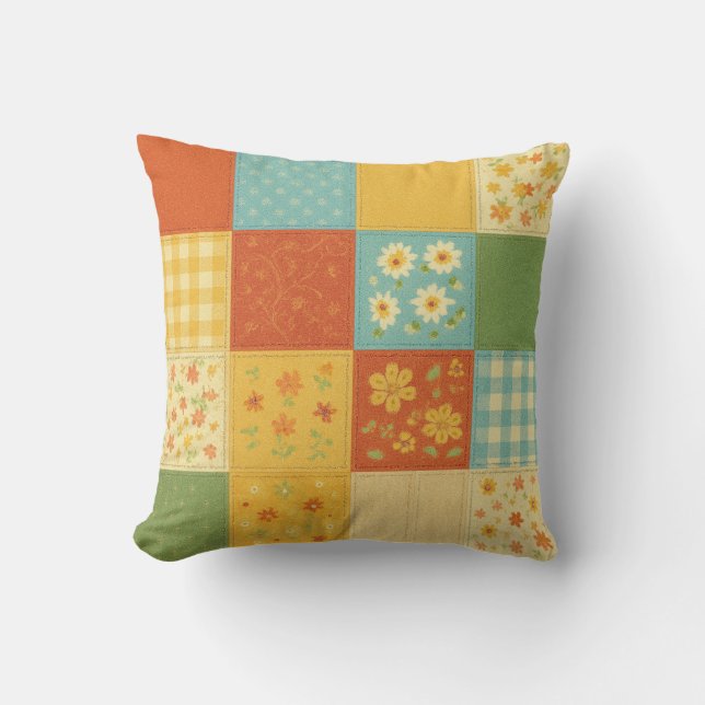 Gulblå lapptäcke Quilt Rustik gårdshus  Kudde (Framsida)