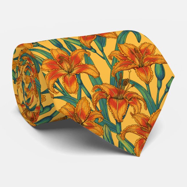 Gulbruna dagliljblommor, blå och gul slips (Rullad)