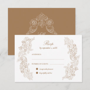 Gulbruna romantiska ornament Bröllop RSVP-kort OSA Kort