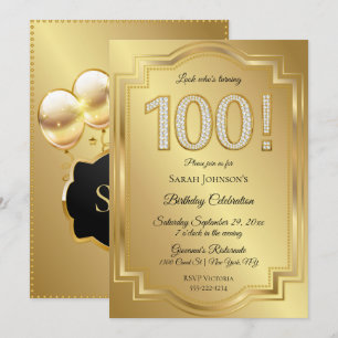 Guld & 100. födelsedagårsdag för diamanter inbjudningar