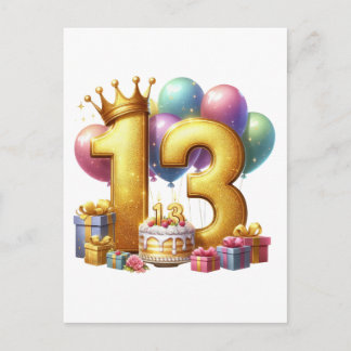 Guld 13-årsdag inbjudan vykort