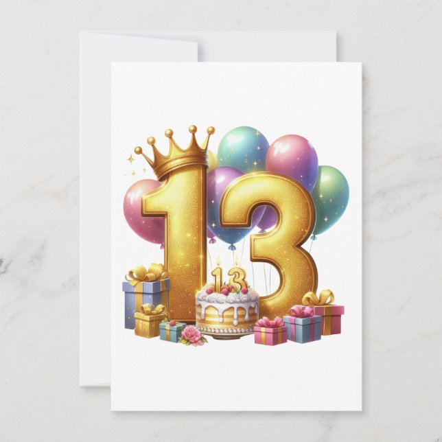 Guld 13-årsdag inbjudningar (Framsida)