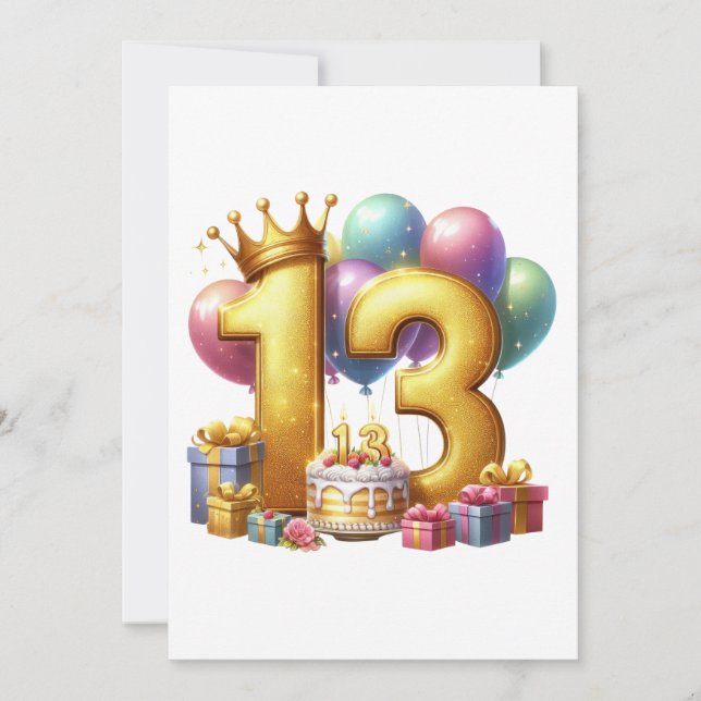 Guld 13-årsdag inbjudningar (Framsida)