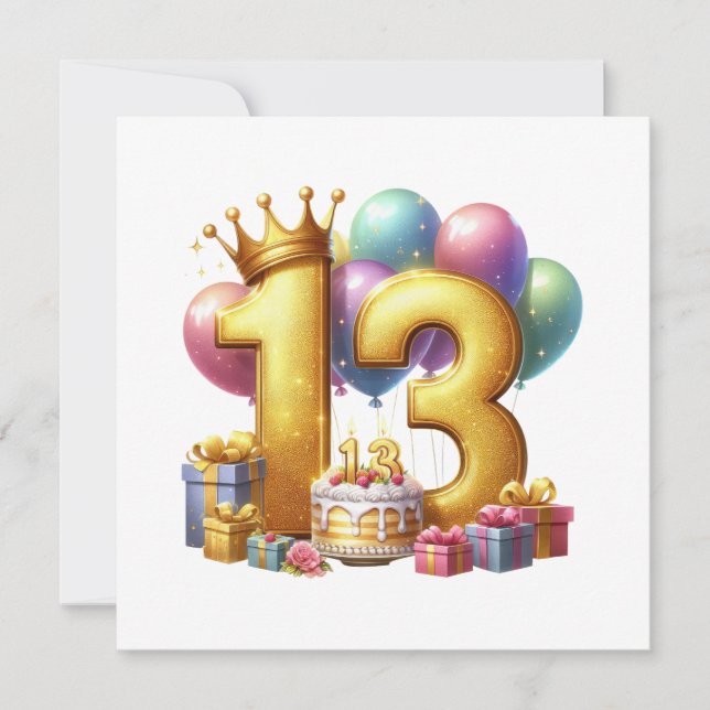 Guld 13-årsdag inbjudningar (Framsida)