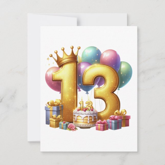 Guld 13-årsdag inbjudningar (Framsida)