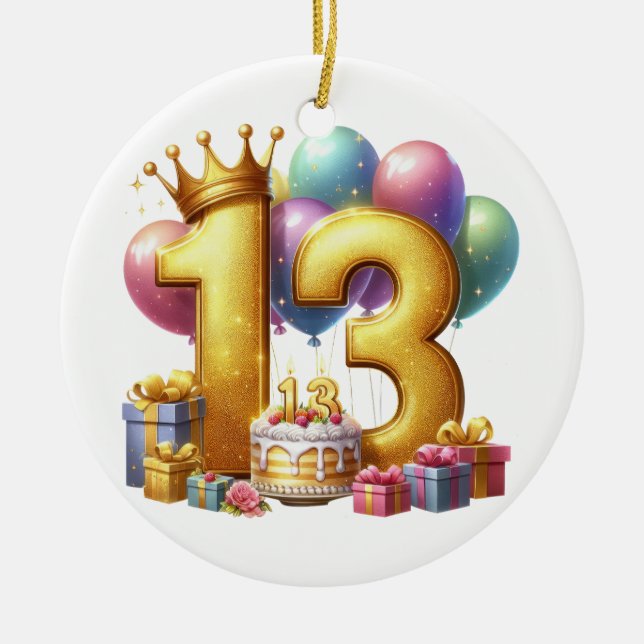 Guld 13-årsdag julgransprydnad keramik (Framsidan)