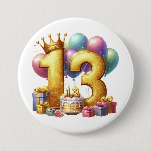 Guld 13-årsdag knapp (Framsida)