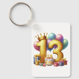 Guld 13-årsdag nyckelring
