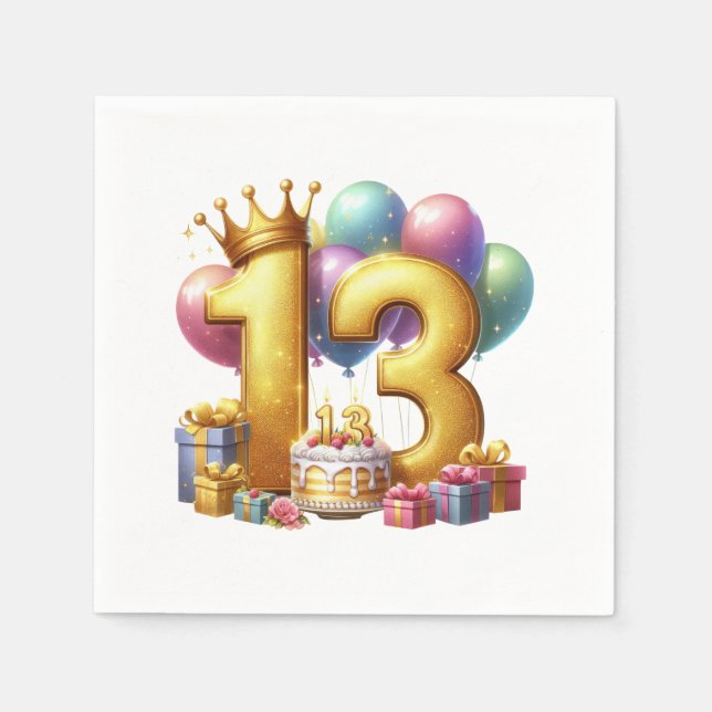 Guld 13-årsdag pappersservett (Framsidan)