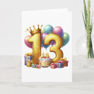 Guld 13-årsdag tack kort