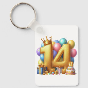 Guld 14-årsdag nyckelring
