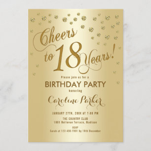 Guld 18:e Födelsedagsfesten Inbjudningar