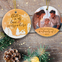 Guld 1:a julfamiljen med 3 offertfoto julgransprydnad keramik
