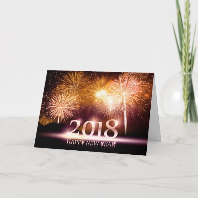 Guld 2018 Gott nytt år Fireworks-kort Helgkort (Framsida)