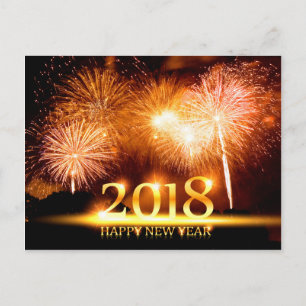 Guld 2018 Gott nytt år Fireworks-vykort Helg Vykort