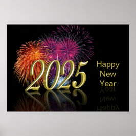 Guld 2025 Fireworks Gott nytt år Poster