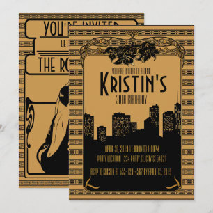 guld- 20-tal, art décopartyinbjudningar inbjudningar