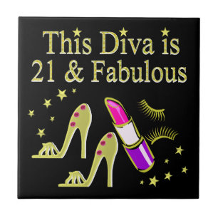 GULD 21 OCH FABULÖS BIRTHDAY DESIGN KAKELPLATTA