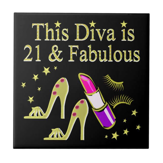 GULD 21 OCH FABULÖS BIRTHDAY DESIGN KAKELPLATTA (Framsidan)
