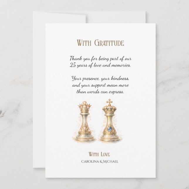 Guld 25 År av Kärlek Bröllopsjubileum Tack Kort (Framsida)