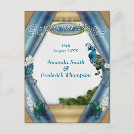 Guld, 2 Peacocks, Feathers on Emerald Grönt Silke Meddelande Vykort