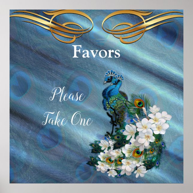 Guld, 2 Peacocks on Emerald Grönt Silke Poster (Framsidan)