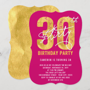 Guld 30 och Flirty 30års födelsedag Party Inbjudan