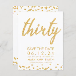 Guld-30års födelsedag-Spara-datum konfetti Inbjudningar