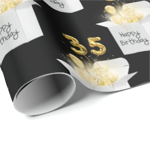 Guld 35e Birthday Balloes in White Box Presentpapper